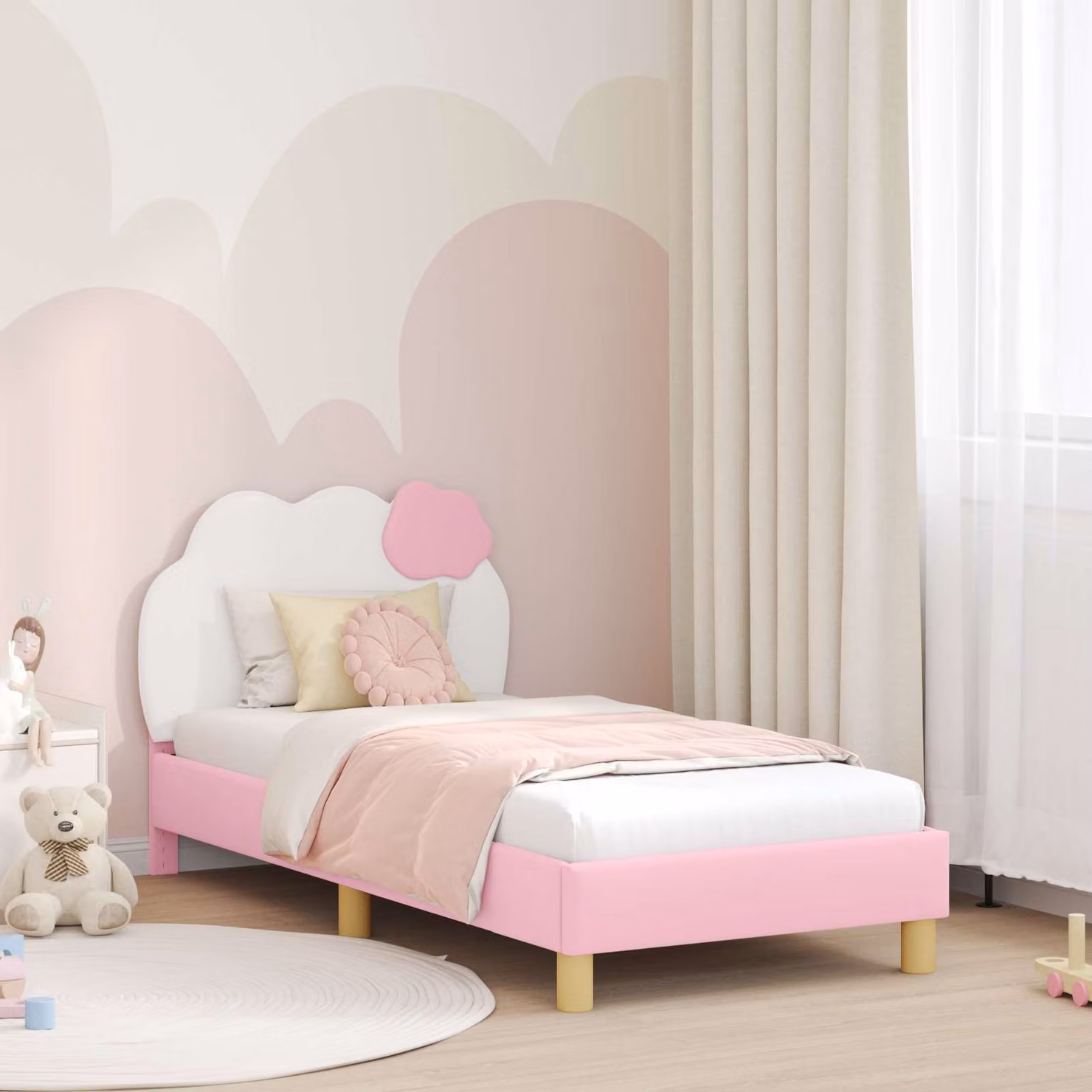 Struttura letto per bambini vidaXL con testata imbottita in similpelle rosa, L 160 x P 80 x H 84 cm