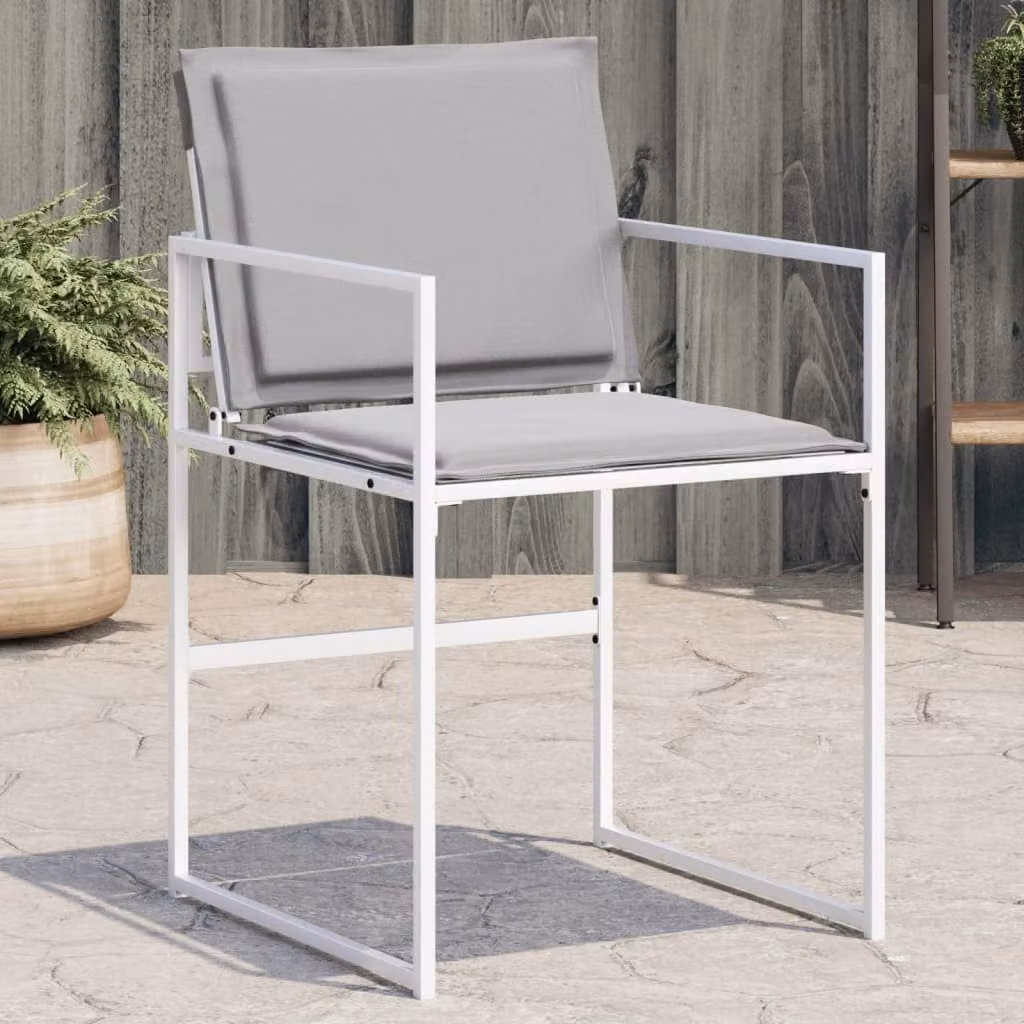 Set di 4 sedie da giardino vidaXL in acciaio verniciato e textilene con cuscini, bianche e grigie