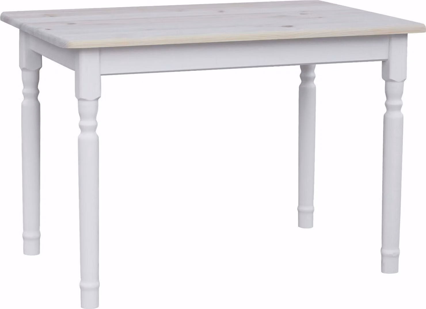 Tavolo bianco II in legno di pino massiccio con piano non laccato 90 x 60 cm