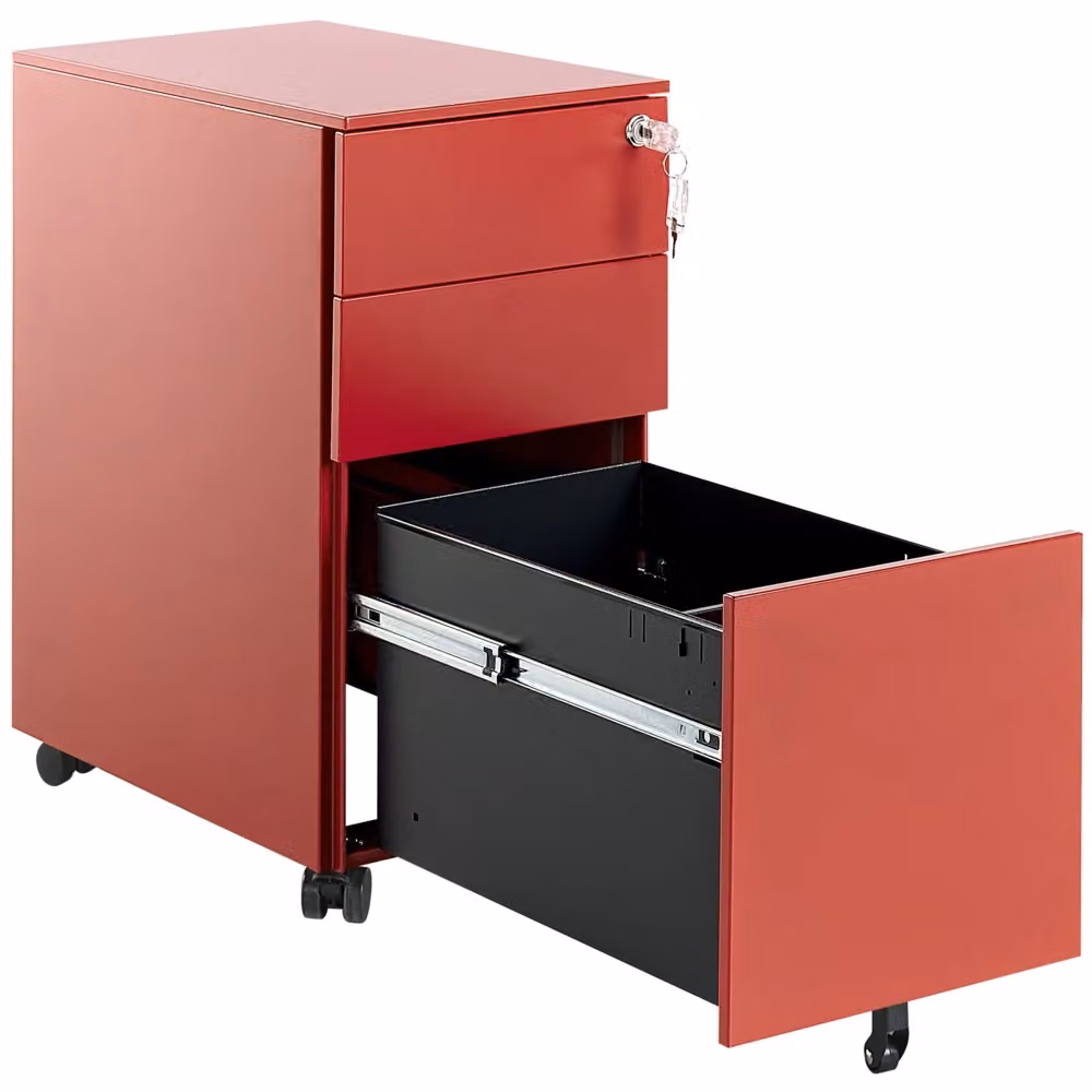 Armadietto contenitore in metallo BELIANI rosso con 3 cassetti con serratura a chiave e ruote per home office o garage – 2