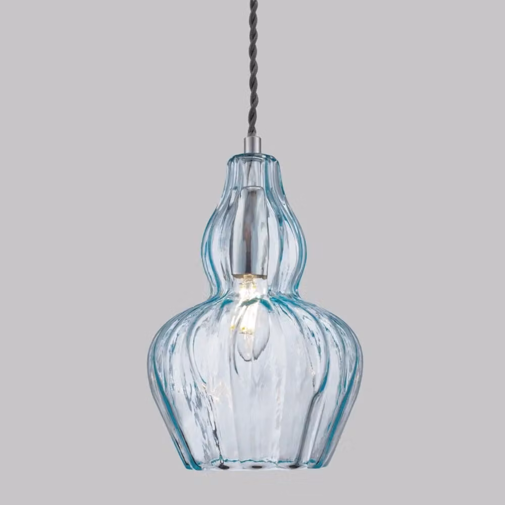 Lampada sospesa Maytoni Eustoma in vetro blu e cromo, regolabile in altezza, attacco E14, Ø 16 cm – 2