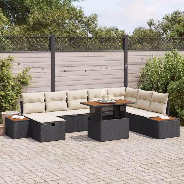 Maison Exclusive - Set da giardino composto da 9 pezzi, divano in rattan sintetico nero