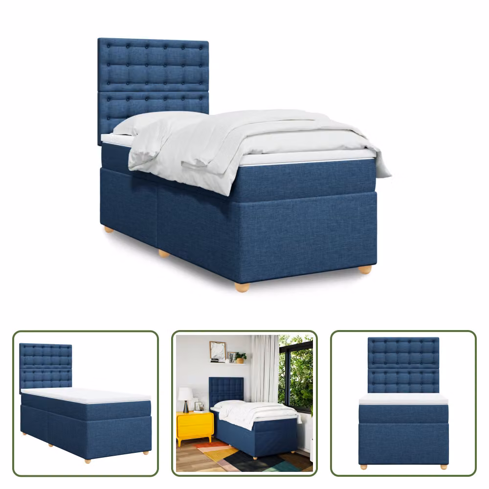 The Living Store Letto a molle con materasso Blu 80x200 cm in tessuto
