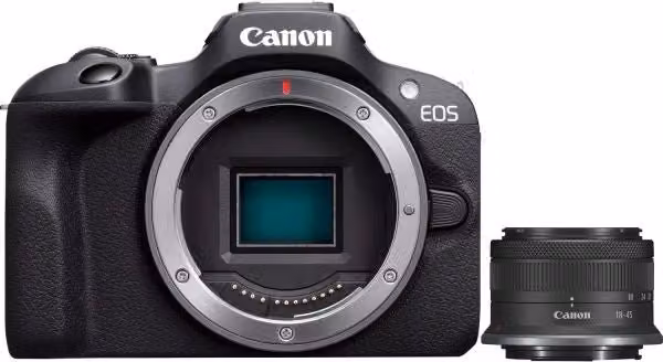 Fotocamera Mirrorless Canon EOS R100 con obiettivo RF-S 18-45mm f4.5-6.3 IS STM, sensore CMOS APS-C da 24,1 MP, Nero