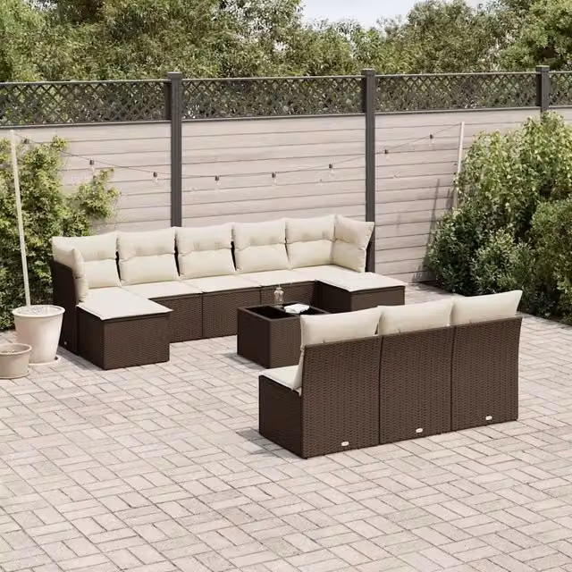 Set Divani da Giardino 11 pz con Cuscini Polyrattan Marrone 3218303