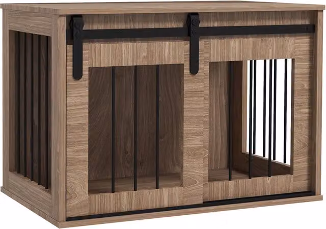 Gabbia per cani e animali domestici zephmum effetto legno marrone in metallo e composito L: 57 cm, P: 80 cm, H: 54 cm