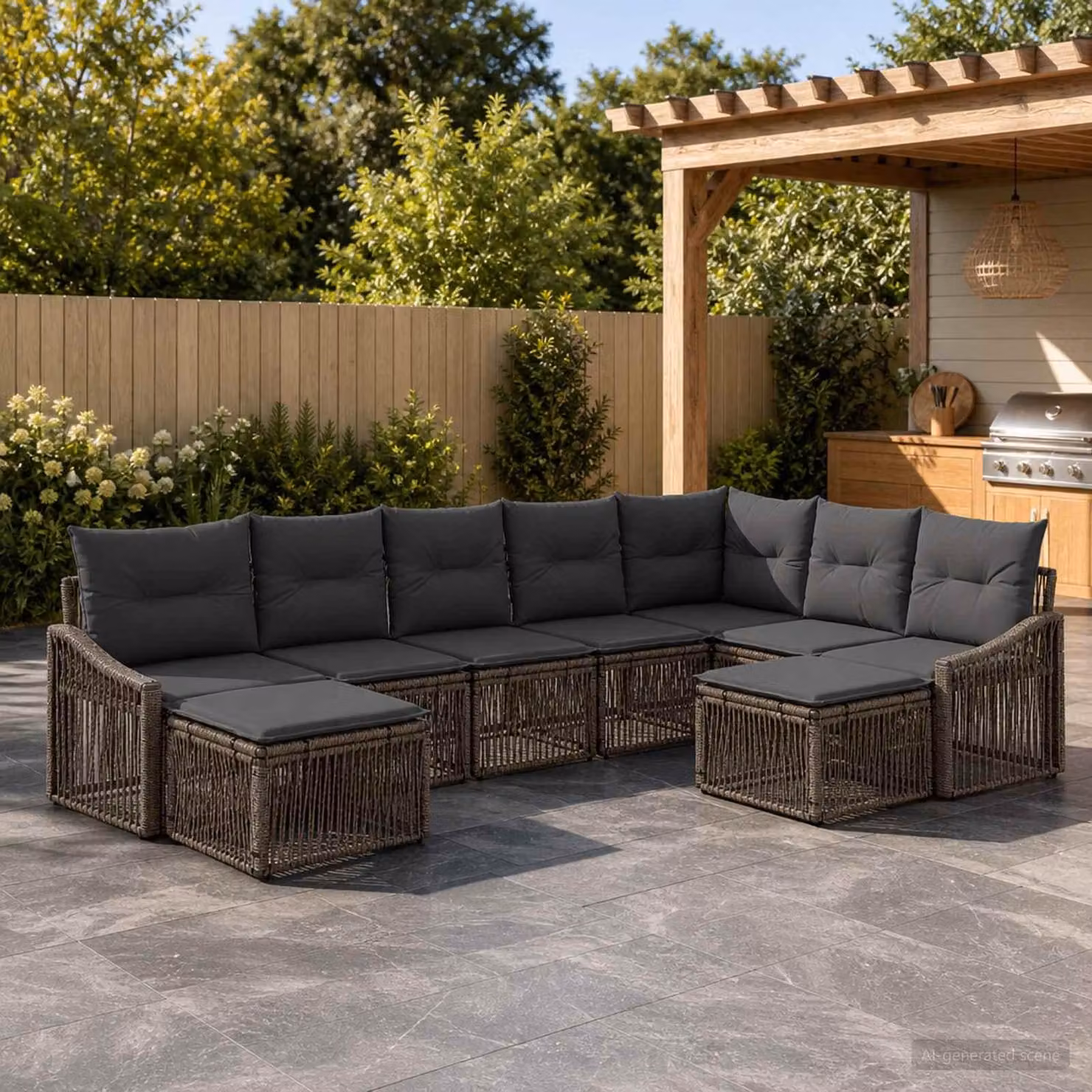 Maison Exclusive - Set da giardino composto da 9 pezzi, divano, colore grigio, realizzato in rattan sintetico