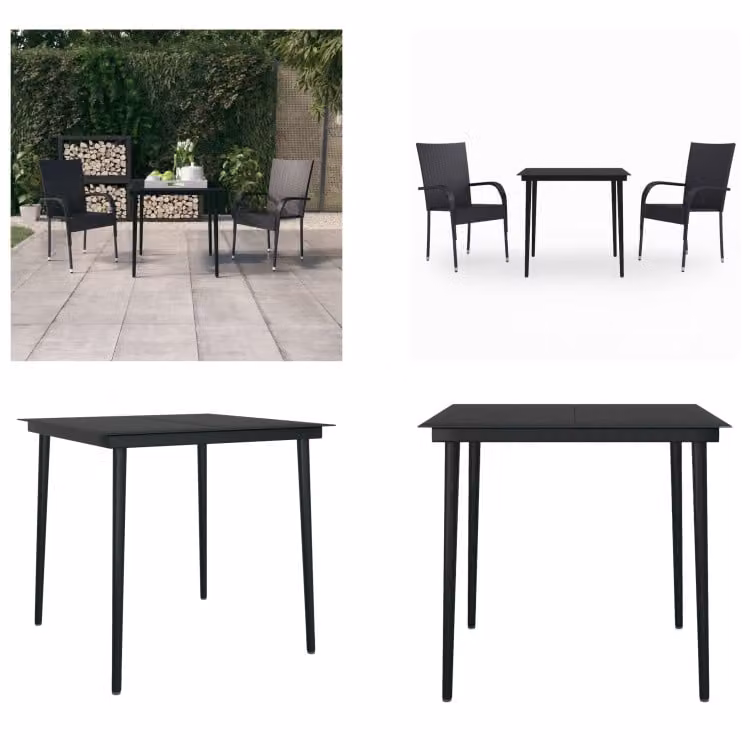 vidaXL Set da pranzo da giardino 3 pezzi nero - Set da pranzo da giardino - Set da pranzo da giardino - Set di mobili da giardino - Set di mobili da giardino