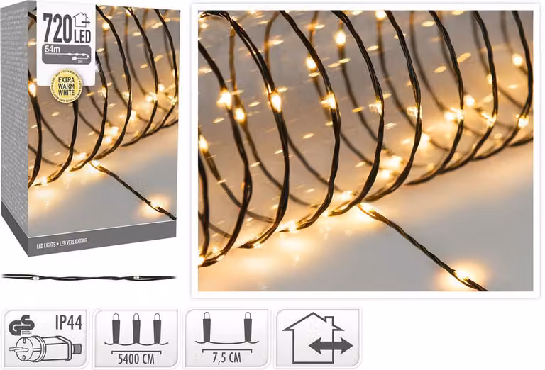 720LED Filo 54M Extra Bianco Caldo IP44 Illuminazione di Natale
