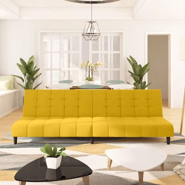 Divano Letto a 2 Posti-Sofa Letto 2 Posti-Daybed Giallo in Velluto 740049