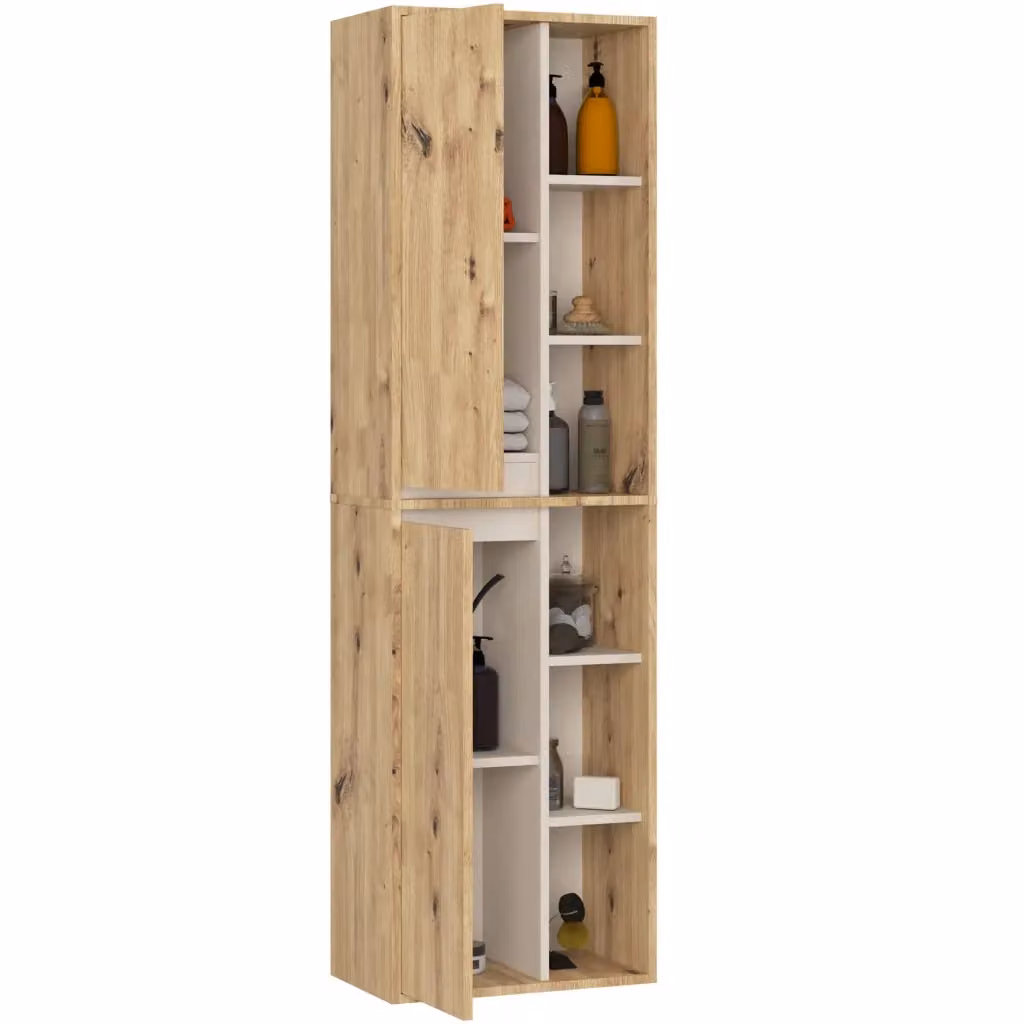 Colonna bagno sospesa VAMI Rovere Artisan Cashmere con 2 ante e ripiani interni L/P/H: 50 x 30 x 170 cm – 2