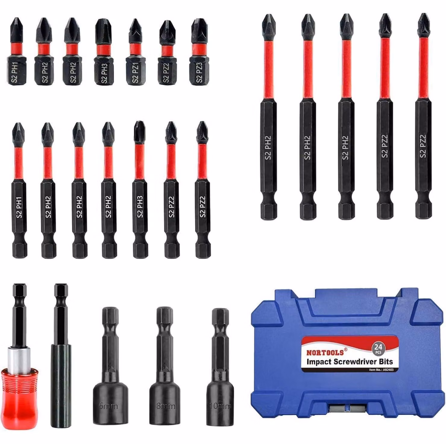 Set di punte per avvitatore a percussione in acciaio S2, da 2,5 cm e 5,1 cm, con supporto magnetico, 40 pezzi