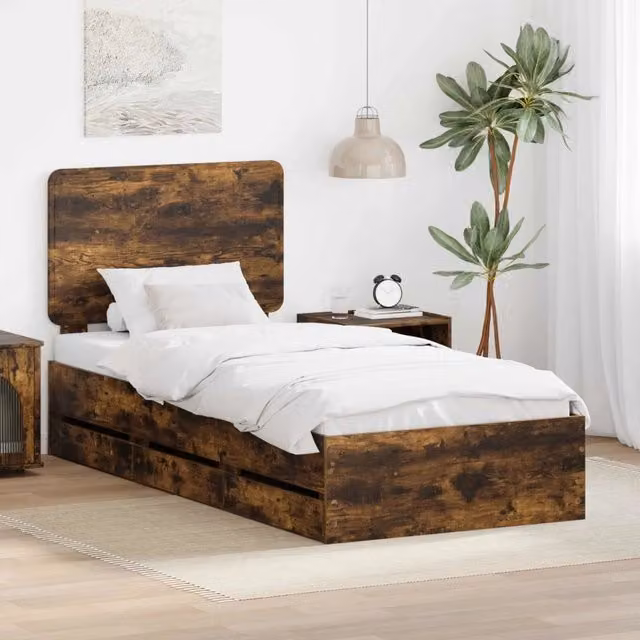 Struttura del letto con cassetto-Giroletto con contenitore-Rete del Letto Rovere fum¨¦ 90 x 200 cm 343950