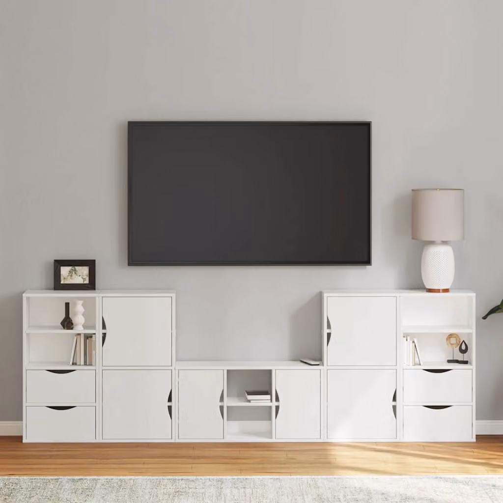 Set di 5 pezzi Mobile TV con Contenitore ODDA vidaXL in Legno di Pino Bianco Rustico – 1