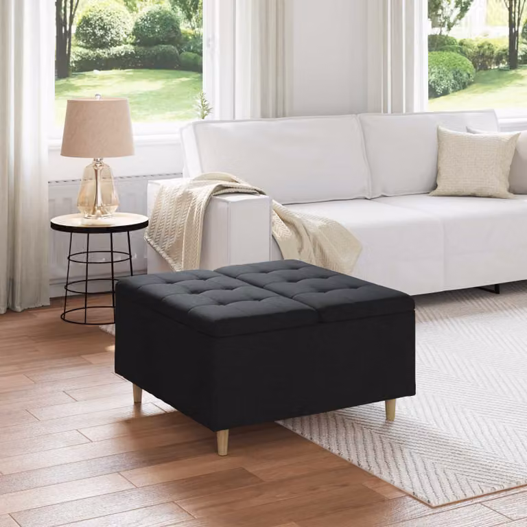 Pouf con contenitore vidaXL in tessuto nero, L 80 x P 80 x H 45 cm