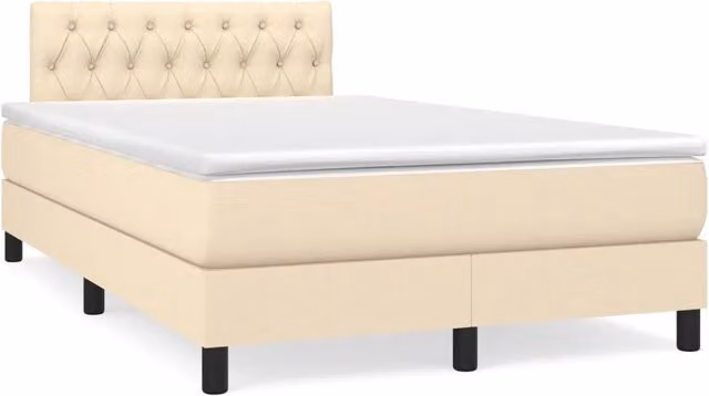 Letto Ibrido vidaXL con Giroletto a Molle e Materasso in Tessuto Beige e Bianco L/P/H: 200 x 120 x 88 cm