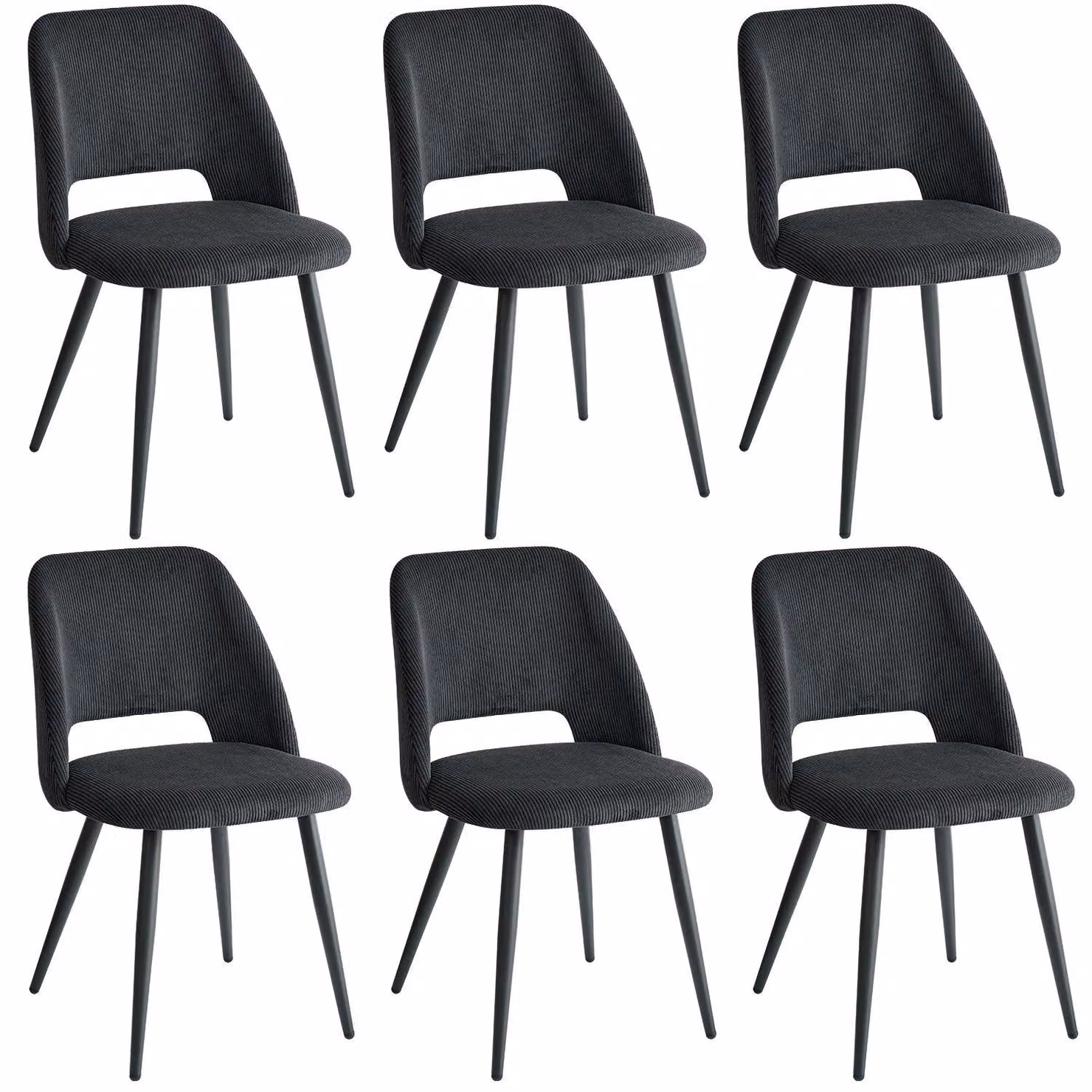 Set di sedie da pranzo, disponibile in confezioni da 2, 4 o 6 pezzi. Seduta in velluto a coste, design ergonomico, gambe in metallo nero