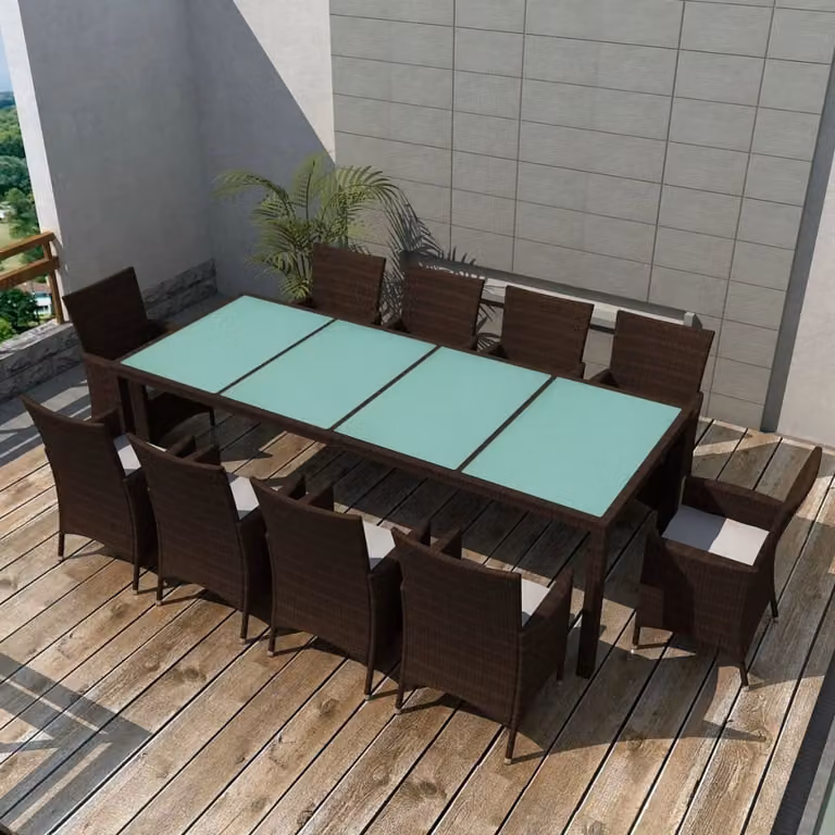 Maison Exclusive - Set da giardino completo per 11 persone, con cuscini, in rattan sintetico marrone