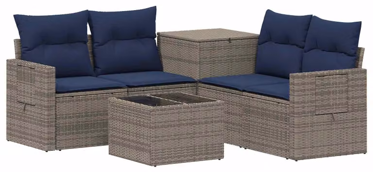 Set di divani da esterno, 6 pezzi, grigio e blu navy, in rattan sintetico e acciaio