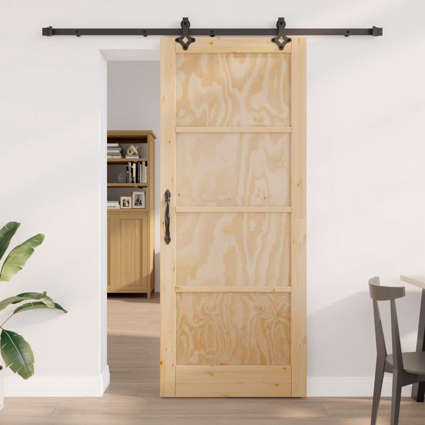 Porta scorrevole moderna vidaXL in legno di pino e metallo, colore Naturale e Nero, L: 86 cm, H: 211 cm