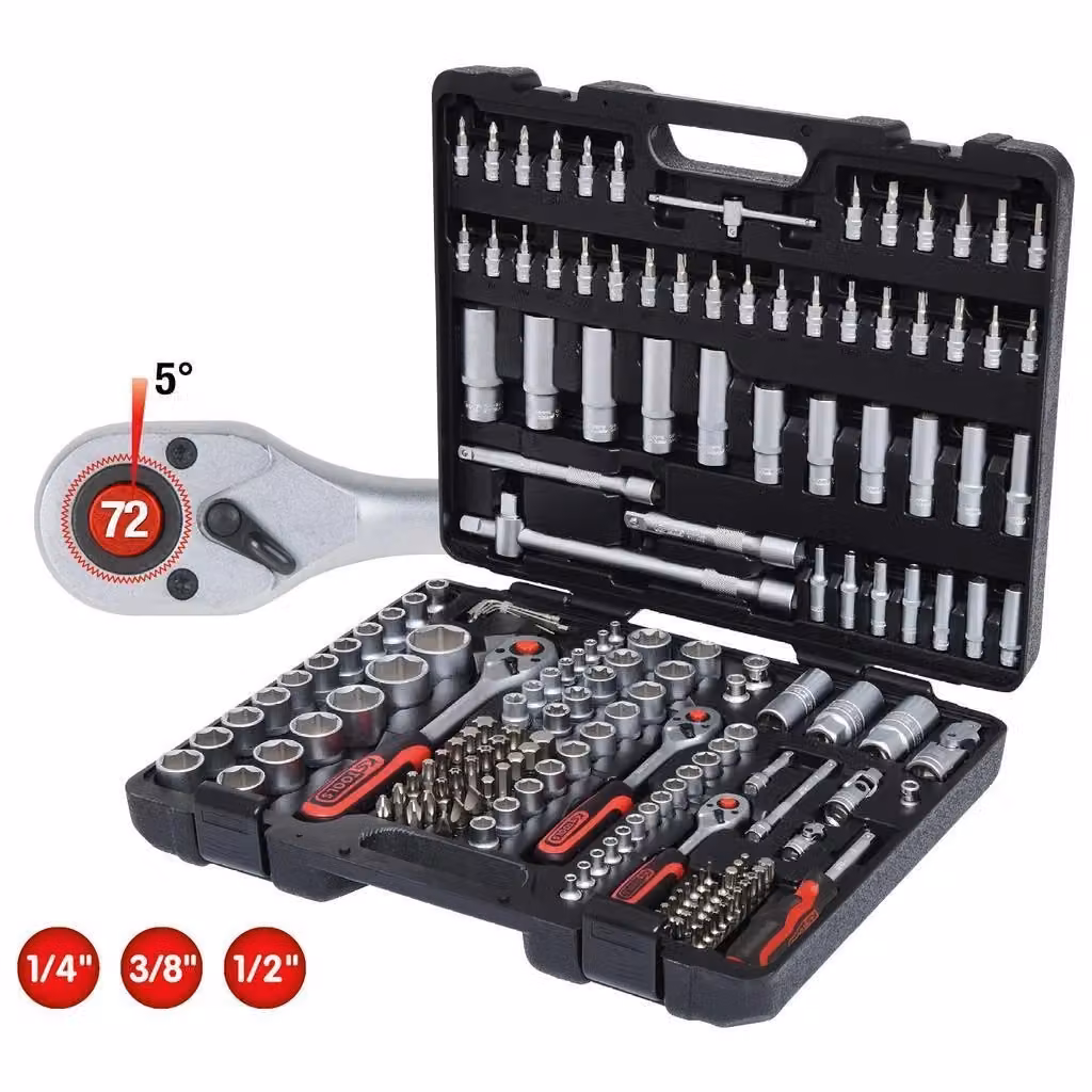 Set di chiavi a bussola KS Tools in acciaio al cromo vanadio con cricchetto reversibile a 72 denti e valigetta robusta, colore nero – 2