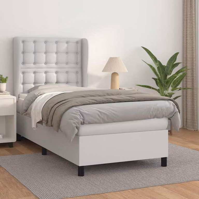 Giroletto a molle con materasso vidaXL in similpelle bianca, L/P/H: 90 x 190 x 128 cm