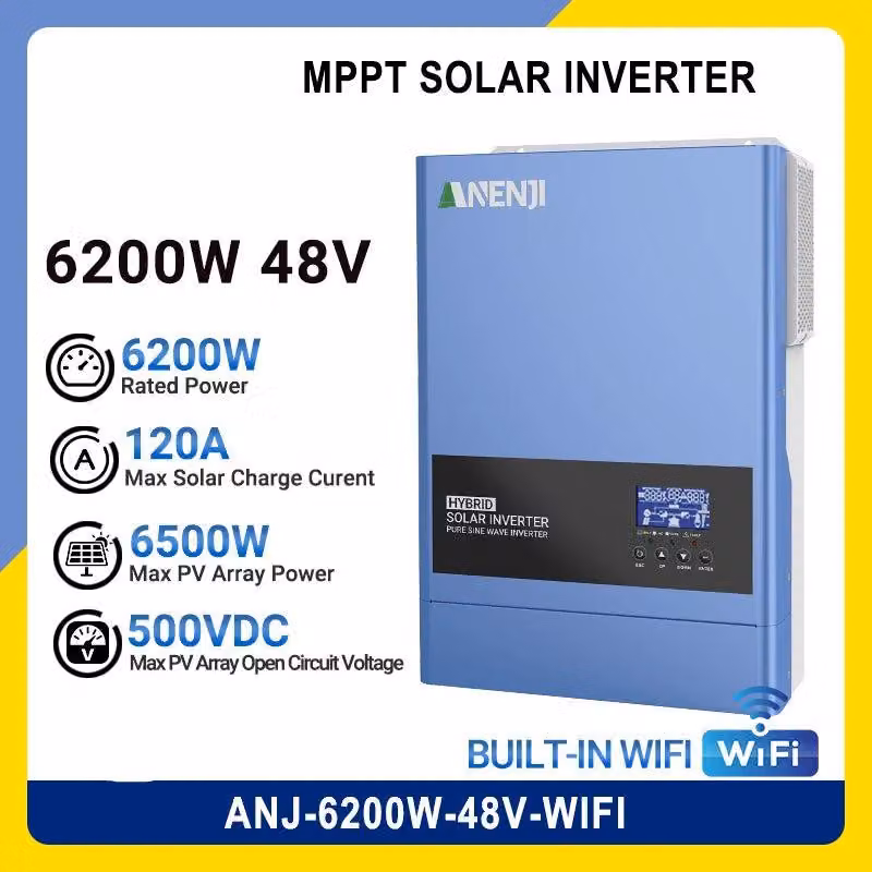 Inverter solare ibrido - Potenza: 6,2 kW - Regolatore di carica MPPT integrato - Funzionamento in modalità stand-alone e connesso alla rete