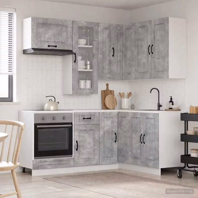 Unità Cucina KALMAR 8 pz Grigio Cemento Legno ingegnerizzato 3438384