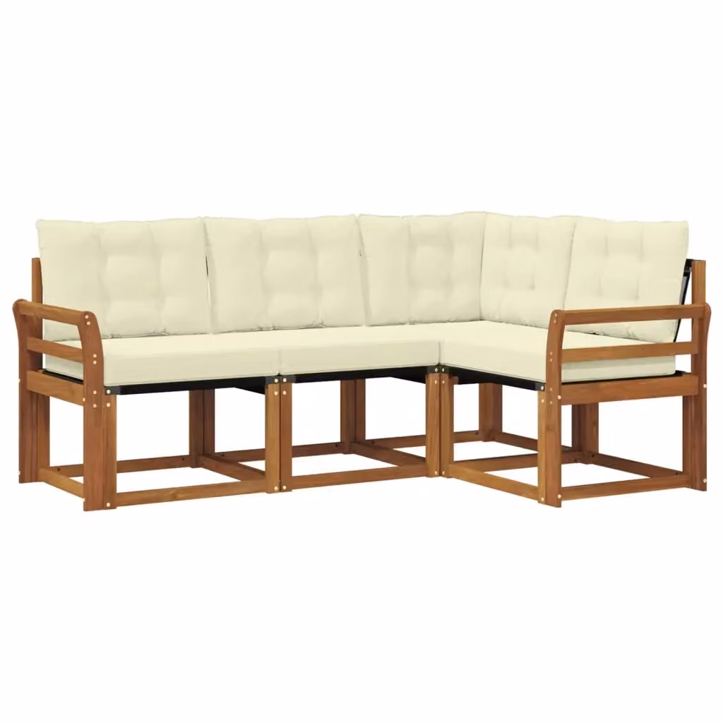 Set di divani da esterno a L vidaXL in legno di acacia con cuscini beige e bianco – 2