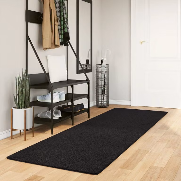 vidaXL Tappeto a Pelo Corto HUARTE Nero, Lavabile e Antiscivolo, L 80 cm x P 250 cm