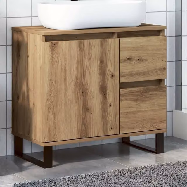 Armadietto da bagno sospeso vidaXL in stile industrial marrone con ante a cerniera L: 65 cm, P: 33 cm, H: 60 cm