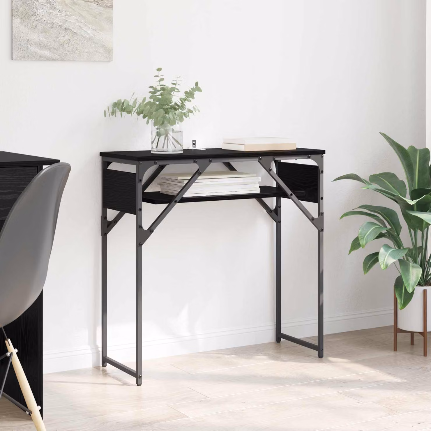 Tavolo Consolle vidaXL in Legno Rovere e Nero, Stile Industriale, L 75 cm x P 30 cm x H 75 cm