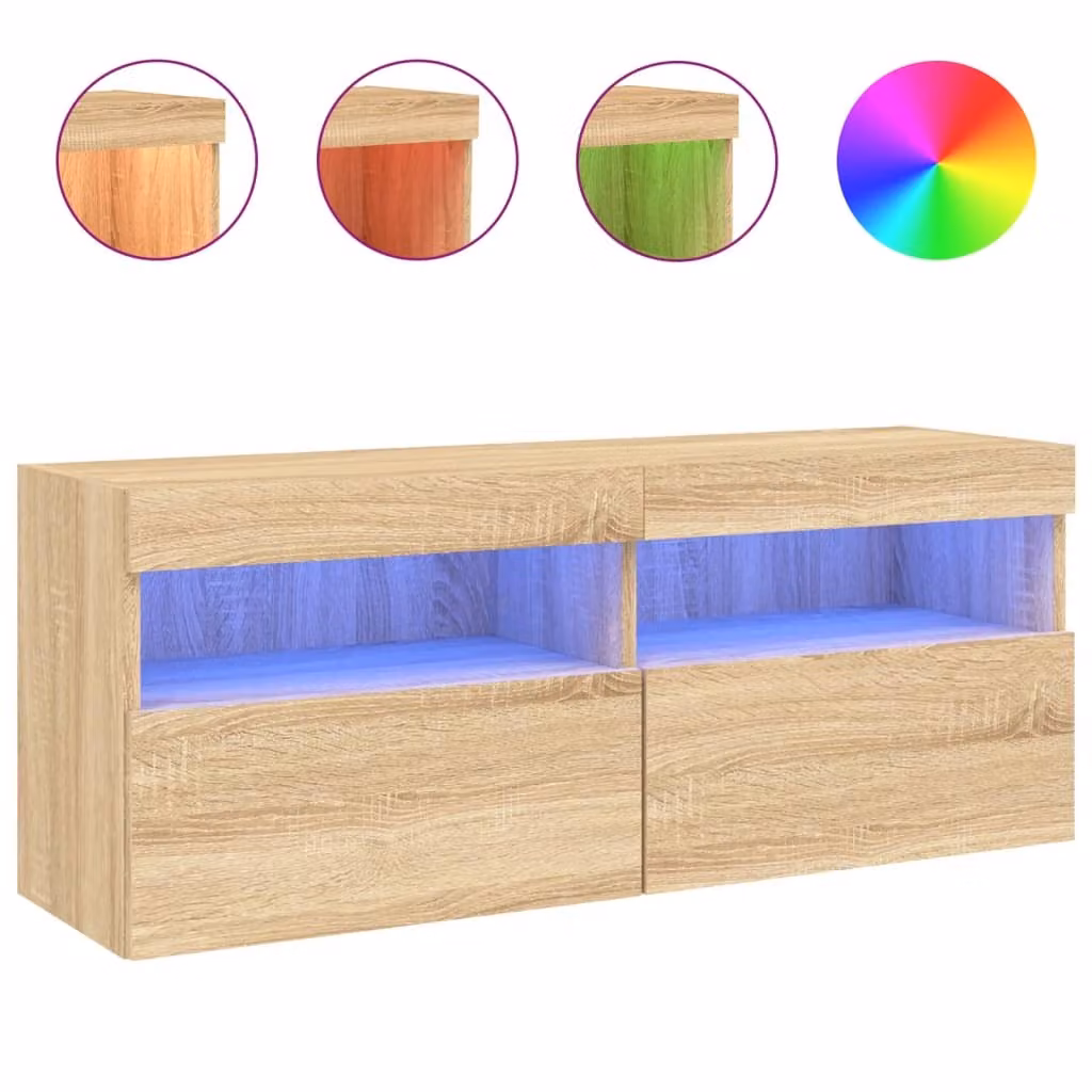 Mobile TV a Parete con Luci LED Rovere Sonoma 100x30x40 cm