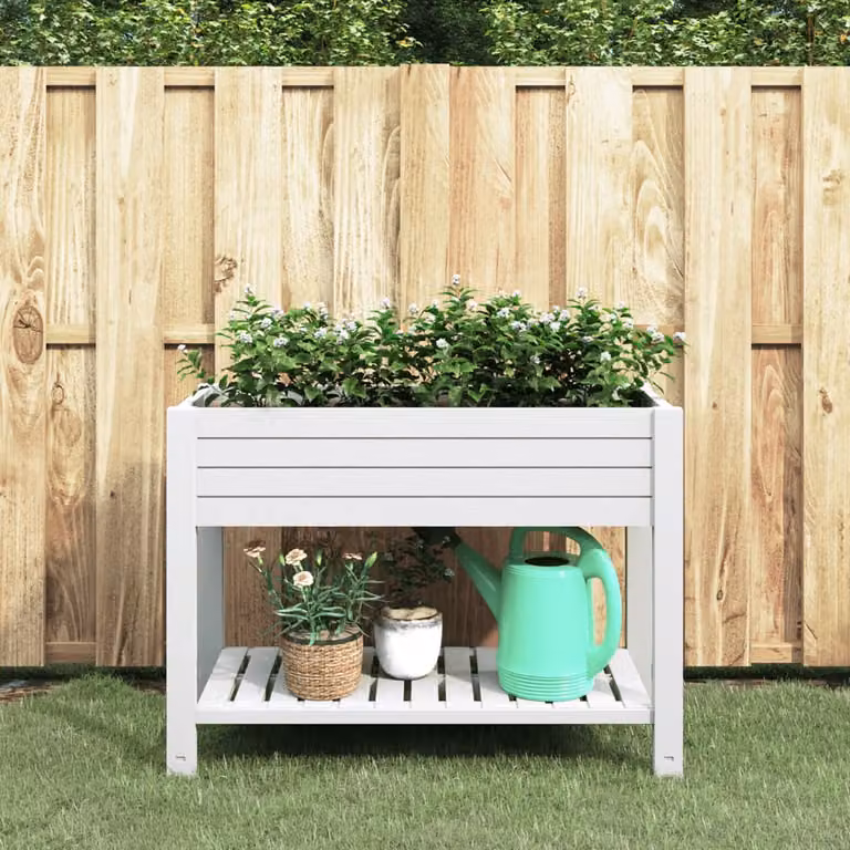 Fioriera Rialzata da Giardino vidaXL Bianca in Plastica L: 110 cm, P: 45 cm, H: 79 cm