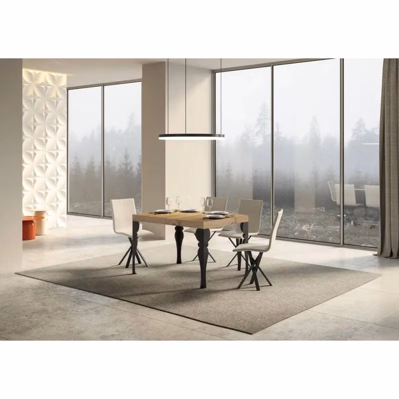 Tavolo allungabile rettangolare Itamoby in stile industrial con struttura in metallo antracite e piano in legno rovere e frassino L: 90 cm, P: 77 cm, H: 104 cm – 2