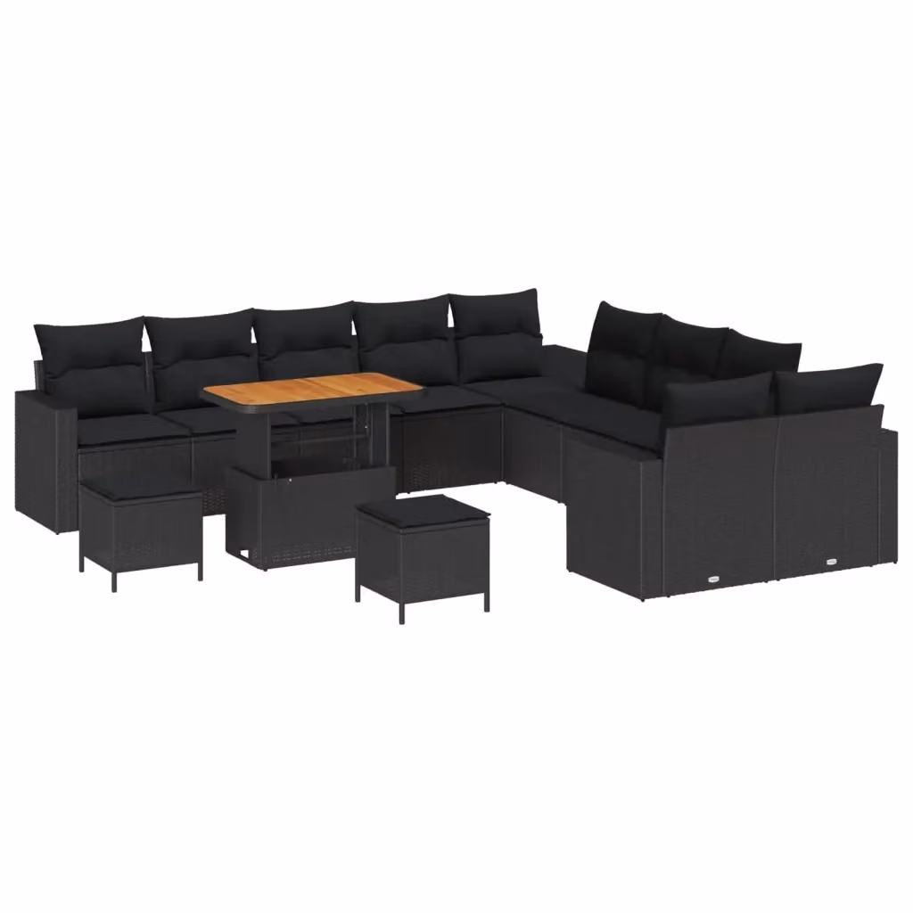 Set Divano da Giardino vidaXL a 10 posti in Polyrattan Nero con Cuscini e Tavolino da Esterno – 2