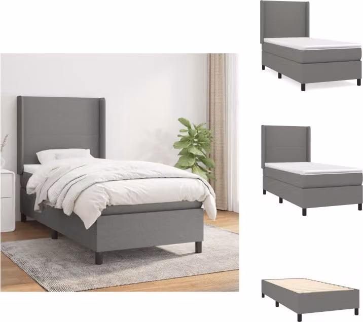 vidaXL Letto a molle con materasso in tessuto grigio scuro 100x200 cm - Letti e strutture letto