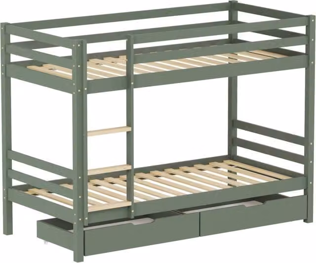Letto a castello per bambini 190x90 cm verde con cassetti AMBER