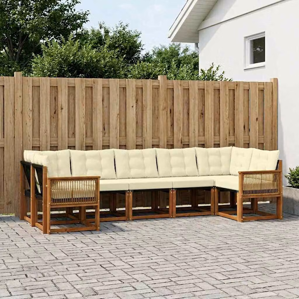 Set di divani da esterno vidaXL 7 pz in legno di acacia con cuscini beige e marrone per giardino e terrazza
