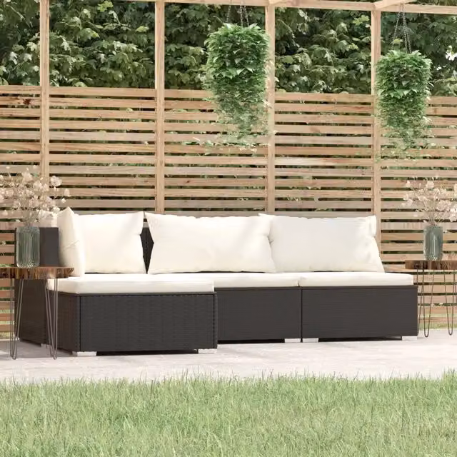 Set Divani da Giardino 4 pz con Cuscini Nero in Polyrattan 317490