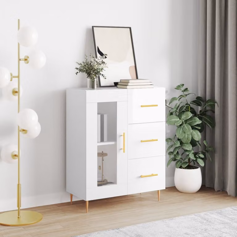 Credenza vidaXL in legno multistrato bianco lucido L: 69,5 cm, P: 34 cm, H: 90 cm