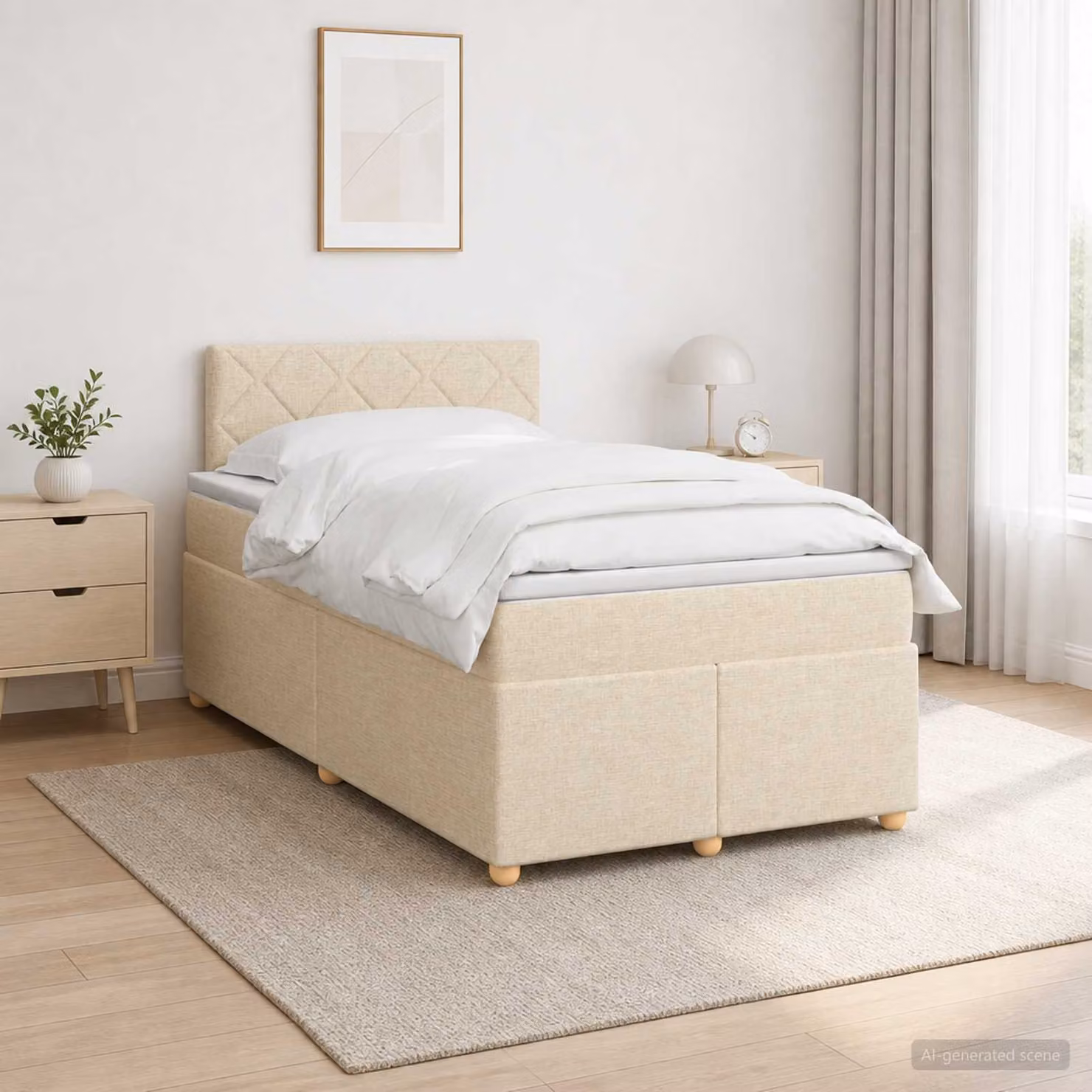 Letto box spring ibrido vidaXL con materasso a molle insacchettate e illuminazione sottostante, colore beige e bianco, L/P: 200 x 120 cm