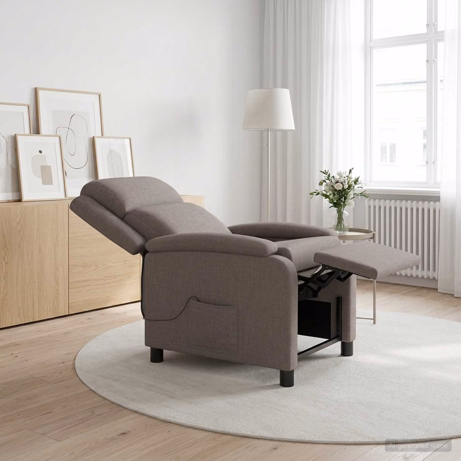 Poltrona relax reclinabile vidaXL in tessuto beige e grigio con braccioli per soggiorno o ufficio