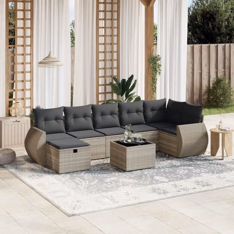 Maison Exclusive - Set Divano da Giardino 8pz con Cuscini Grigio Chiaro Polyrattan