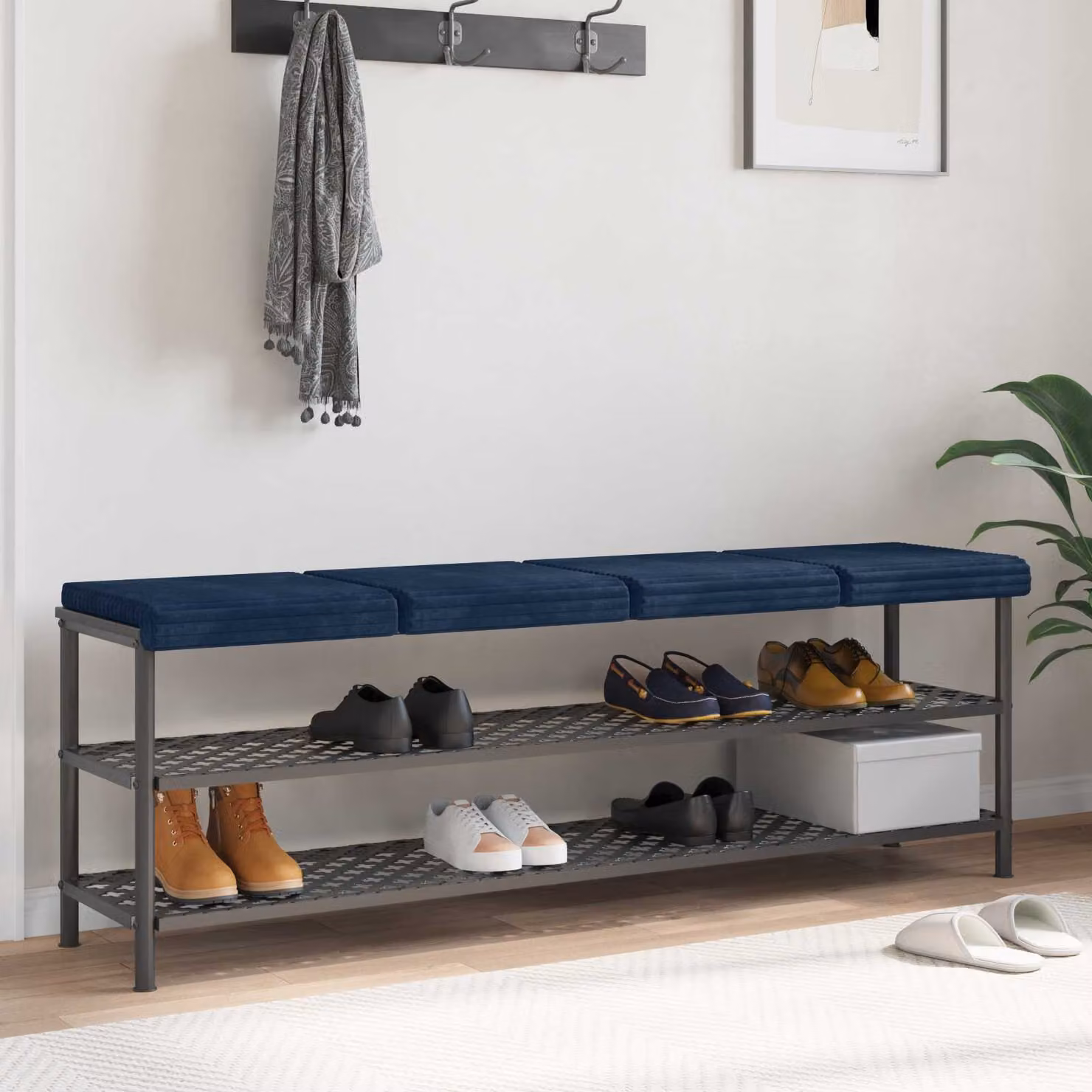 Set di 4 cuscini per panchina vidaXL in corduroy morbido blu navy, L 40 cm x P 40 cm x H 3,5 cm