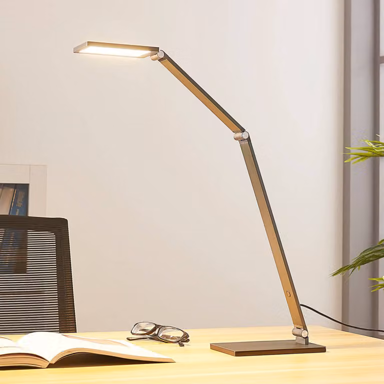 Lampada da scrivania Mion Lucande, dimmerabile, Alluminio / Grigio / Zincato, Studio / Ufficio, Alluminio, Moderno, Lampada da tavolo LED