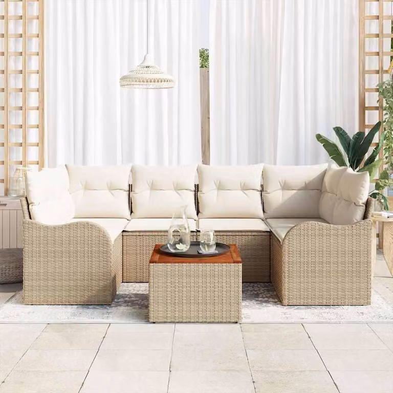 Maison Exclusive - Set Divano da Giardino 7 pcs Beige Poly Rattan
