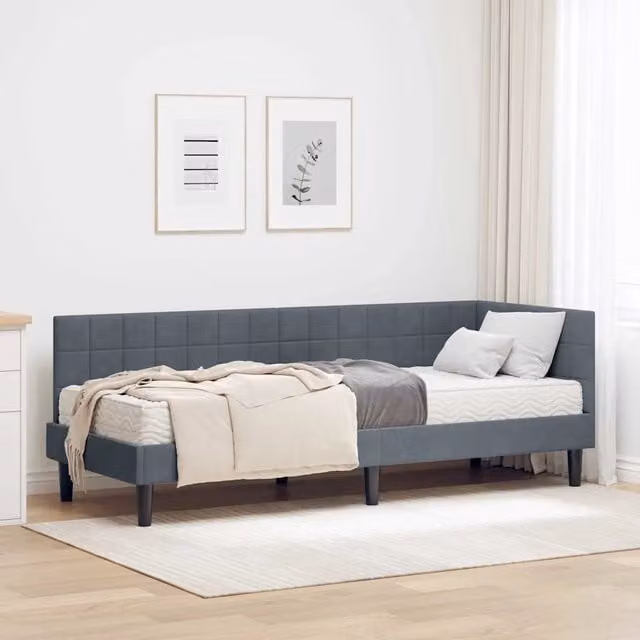 Struttura Letto Angolare con 2 Materassi in Velluto Grigio vidaXL L/P/H: 200 x 80 x 72 cm
