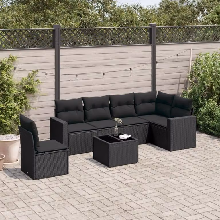 Maison Exclusive - Set Divani da Giardino con Cuscini 7pz Nero Polyrattan