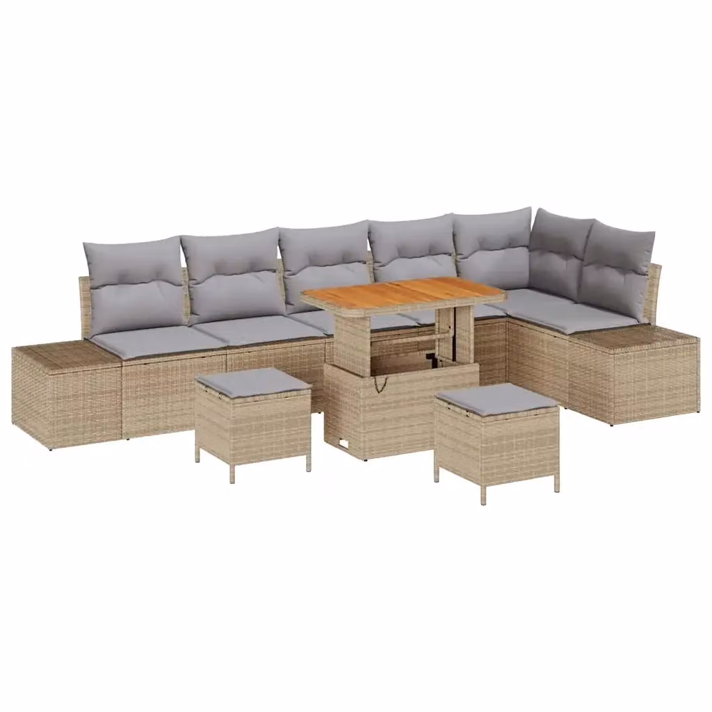 Set Divano da Giardino a L vidaXL in Polyrattan Beige con Cuscini e Tavolino da Esterno – 2